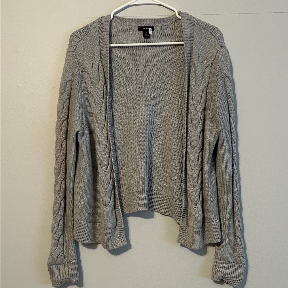 Halogen Women's Gray Cable open front Knit Cardigan Med.